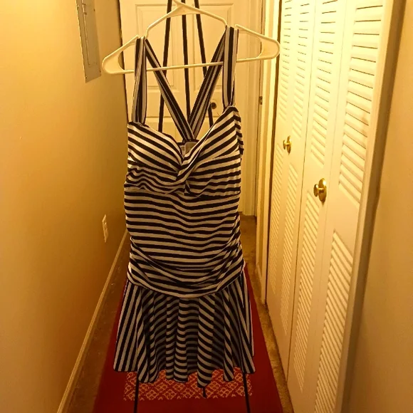 Striped Black and White Swimsuit - Picture 1 of 2